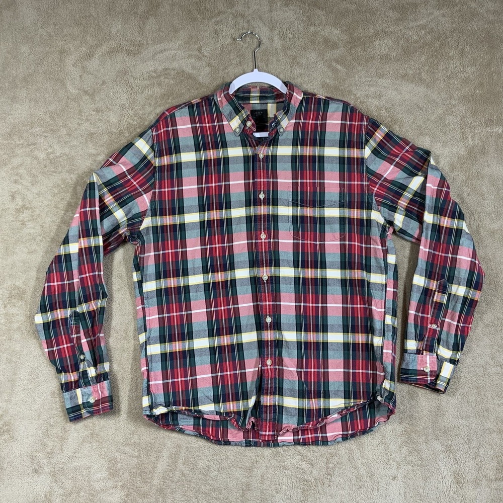 J‎ Crew Oxford Shirt Mens Sz L Button Up Long Sleeve Plaid Collared